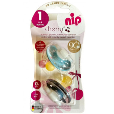 Пустышки Nip Вишенка, 0-6 мес., латекс, для мальчика, 2 шт. (Темно-синие)