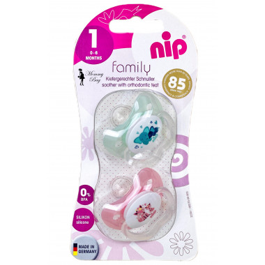 Пустышка Nip Моя семья, 0-6 мес., силикон, для девочки, 2 шт.