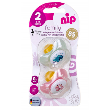 Пустышка Nip Моя семья, 5-18 мес., латекс, для девочки, 2 шт.
