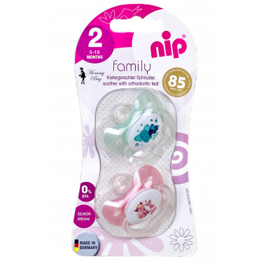 Пустышка Nip Моя семья, 5-18 мес., силикон, для девочки, 2 шт.
