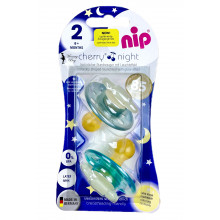 Пустышка Nip Вишенка Ночные, 6-18 мес., латекс, для мальчика, 2 шт.Сине-бирюзовые