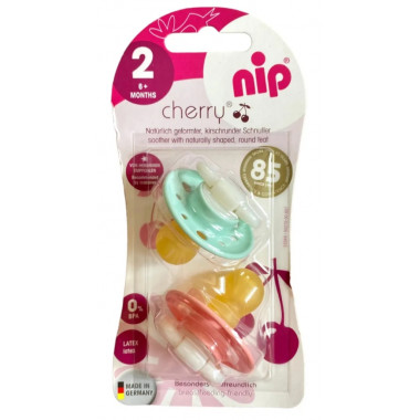 Пустышка Nip Вишенка, 6-18 мес., латекс, для девочки, 2 шт. (Мятно-персиковые)