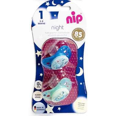 Пустышка Nip Моя семья Ночные, 0-6 мес., силикон, для мальчика, 2 шт.