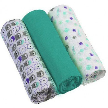 Муслиновые пеленки BabyOno Cупермягкие Набор 3 шт. Бирюзовые  70х70 см