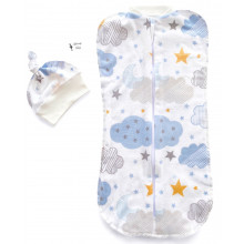Евро-пеленка кокон на молнии с шапочкой Голубые облака #9 (0-3 мес)