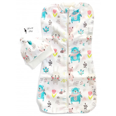 Евро-пеленка кокон на молнии с шапочкой Лесные зверята #16 
