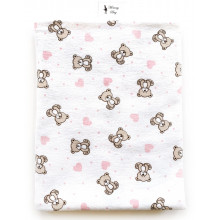 Фланелевая пеленка байковая с начесом Мишка с розовыми сердечками #2 110х90см