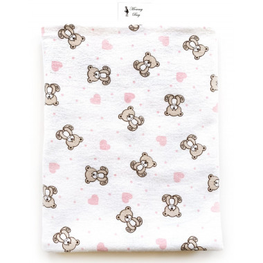 Фланелевая пеленка байковая с начесом Мишка с розовыми сердечками #2 110х90см