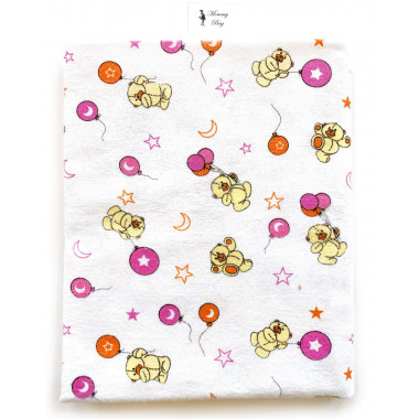 Фланелевая пеленка байковая Мишка с розовыми шариками #4 110х90см