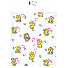 Фланелевая пеленка байковая с начесом Мишка с розовыми сердечками #10 110х90см