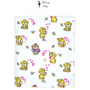 Фланелевая пеленка байковая с начесом Мишка с розовыми сердечками #10 110х90см