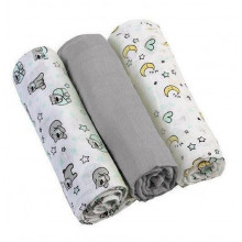 Муслиновые пеленки BabyOno Cупермягкие Набор 3 шт. Серые 70х70 см