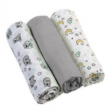 Муслиновые пеленки BabyOno Cупермягкие Набор 3 шт. Серые 70х70 см