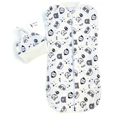 Евро-пеленка кокон на молнии с шапочкой Собачки #14 Молочный