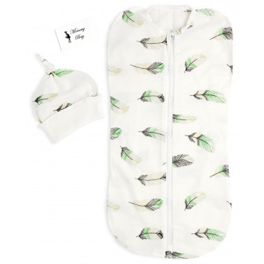 Евро-пеленка кокон на молнии с шапочкой Перья #6 