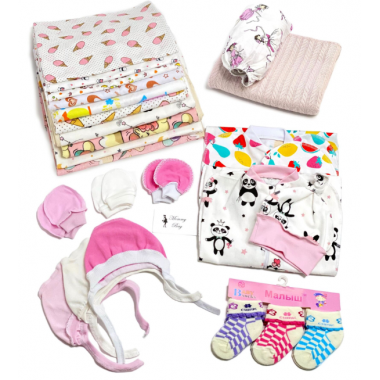 Набор в роддом макси детские пеленки 14+9 для девочки