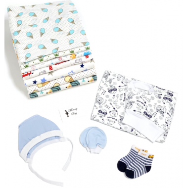 Набор в роддом мини детские пеленки 8+3 для мальчика