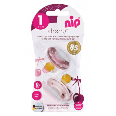 Пустышка Nip Вишенка, 0-6 мес., латекс, для девочки, 2 шт.(Розовые)