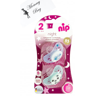 Пустышка Nip Моя семья НОЧЬ, 5-18 мес., силикон, для мальчика, 2 шт.