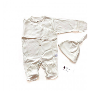 Слипик (человечек) + шапочка 0-3 мес Молочный 56см
