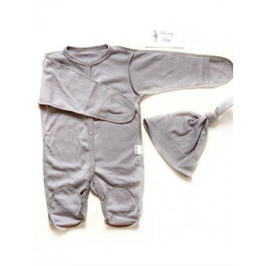 Слипик (человечек) + шапочка 0-3 мес Серый 56см