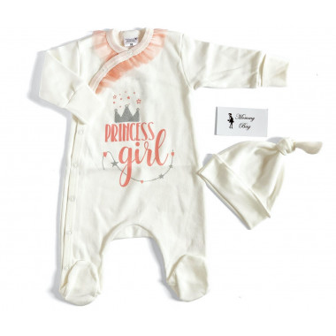 Человечек с шапочкой RoyalBaby Princess Girl Персиковый, р.56 - 0-3 мес.