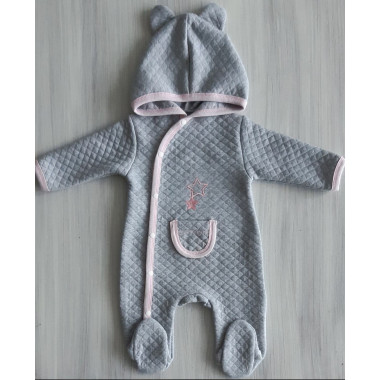 Человечек с капюшоном RoyalBaby Серо-розовый р.56, 0-3 мес