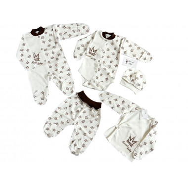 Комплект полный 5 ед. RoyalBaby Бежевые короны р.56-62, 0-6 мес