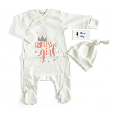 Человечек с шапочкой RoyalBaby Princess Girl Молочный, р.56 - 0-3 мес.