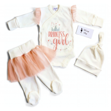 Комплект 3 ед. RoyalBaby Princess Girl c фатином персиковым р.56, 0-3 мес Комплект 3 ед. RoyalBaby Princess Girl c фатином персиковым р.56, 0-3 мес