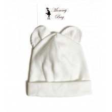 Шапочка 0-3 мес Молочная с ушками №3 62 см