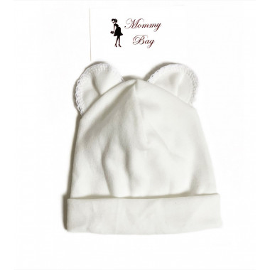 Шапочка 0-3 мес Молочная с ушками №3 62 см