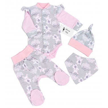 Комплект 4 ед. RoyalBaby Розовый Кролик со слюнявчиком р.56, 0-3 мес