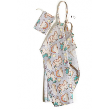 Накидка для кормления + сумочка-чехол №1 Серые единороги