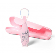 Ложка силиконовая с присоской Лама в футляре BabyOno Розовая