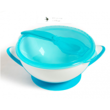 Мисочка-тарелка с присоской и ложечкой BabyOno Синяя Мисочка-тарелка с присоской и ложечкой BabyOno Синяя