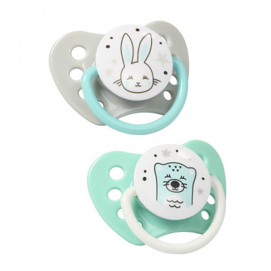 Пустышка BabyOno NATURAL NURSING, 0-3 мес., силикон, Зайка, 2 шт.