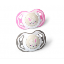 Пустышка BabyOno Соска 6-18 мес, силикон, симметричная, Розовый кролик, 2 шт.