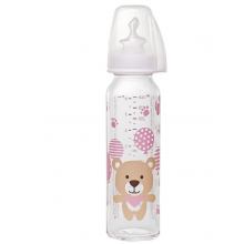 Бутылочка стеклянная антиколиковая Nip Мишка 250 мл, розовая