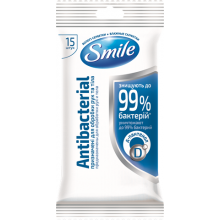 Влажные салфетки для рук и лица Smile Антибактериальные 15 шт