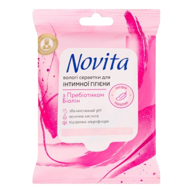 Влажные салфетки Novita для интимной гигиены с прибиотиком Биолин 15 шт