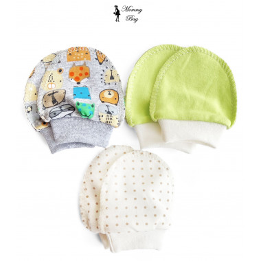 Рукавички-царапки набор 3 шт Унисекс №9 Зверята р.56