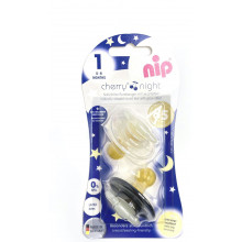 Пустышка Nip Вишенка ночная, 0-6 мес., латекс, унисекс, 2 шт. Черно-белые