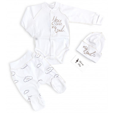 Комплект 3 ед. RoyalBaby "Ты моя душа.." с облачками р.62, 0-6 мес