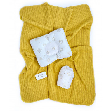 Набор в детскую кроватку 3в1 Бриллианты с горчичным хлопковым пледом