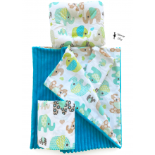 Набор в детскую кроватку 3в1 (простынь, плед, подушка) Мятные слоники №10 Набор в детскую кроватку 3в1 (простынь, плед, подушка) Мятные слоники №10