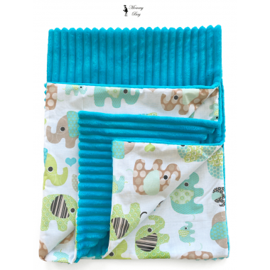 Плед с плюшем Мятные слоники №10