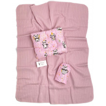 Набор в Коляску 3в1 Розовые Панды с хлопковым пледом