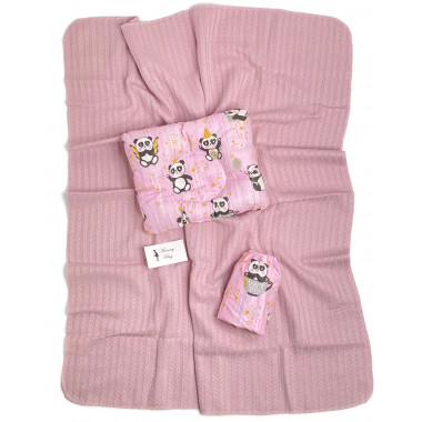 Набор в Коляску 3в1 Розовые Панды с хлопковым пледом