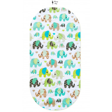 Простынь на резинке в коляску Мятные слоники арт.КЛ-10